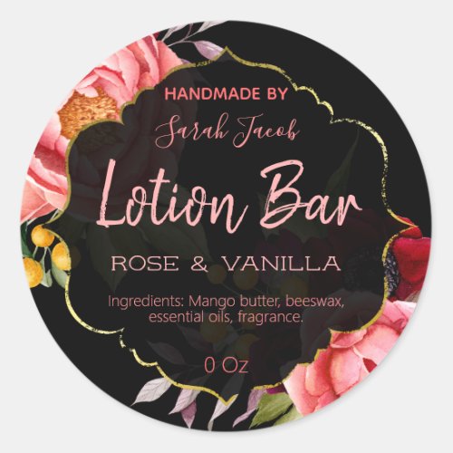 Black Gold Floral Lotion Bar Labels