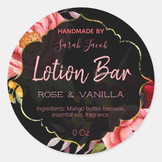 Black Gold Floral Lotion Bar Labels