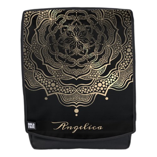 Black Gold Floral Mandala Beautiful Customizable Backpack