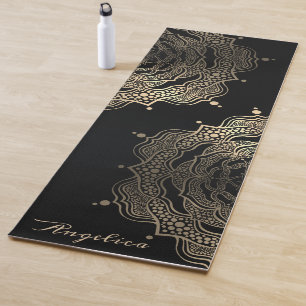 Black Gold Floral Mandala Beautiful Dark Custom Yoga Mat