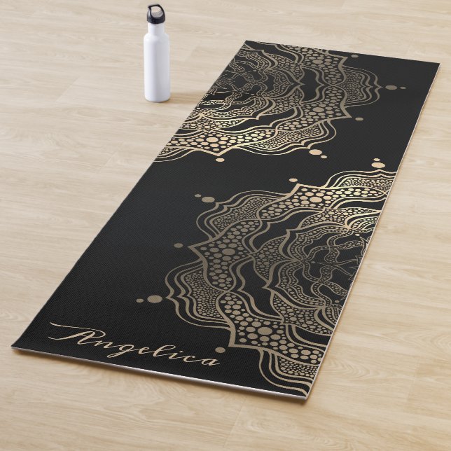 Black Gold Floral Mandala Beautiful Dark Custom Yoga Mat (In Situ)