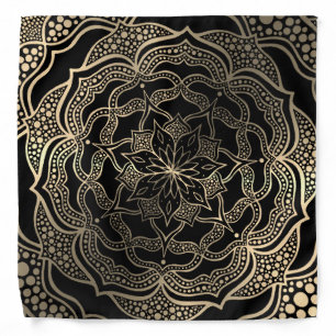 Black & Gold Floral Mandala Beautiful Stylish Chic Bandana