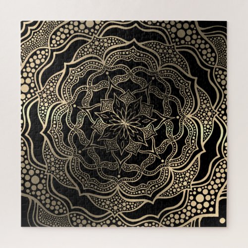 Black  Gold Floral Mandala Beautiful Stylish Chic Jigsaw Puzzle