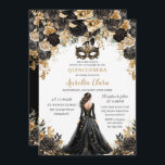 Black Gold Floral Masquerade Ball Quinceañera Invitation<br><div class="desc">Personalize this lovely black and gold floral masquerade quinceañera invitation with your own wording easily and quickly. Simply click the "Edit Using Design Tools" button to modify the text, wording, font style, font size, and font color. You can also add or remove text, and move or remove images. The mask...</div>