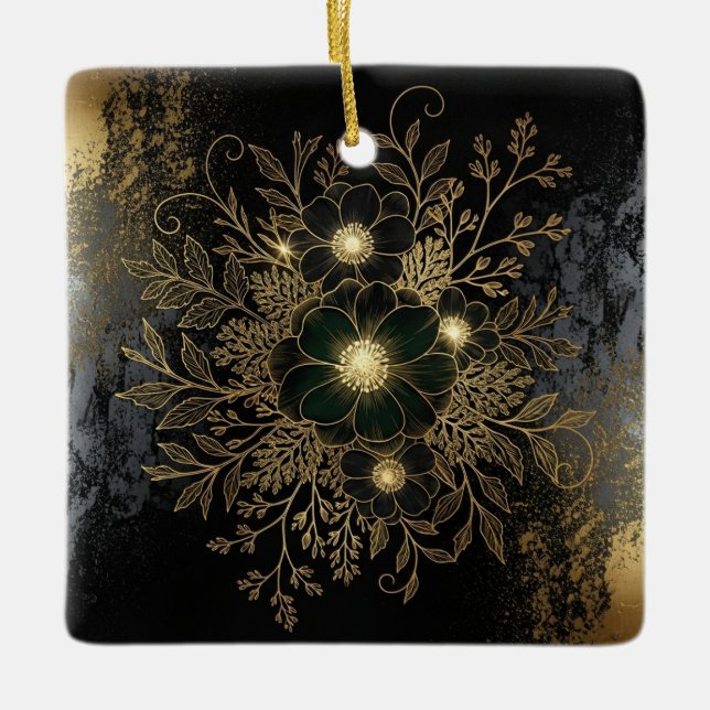 Black & Gold Floral Ornament with Luxe Metallic De (Front)