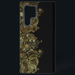 Black & Gold Floral Paisley Lace Samsung Galaxy S22 Ultra Case<br><div class="desc">Vintage elegant gold tones floral paisley lace on black background.</div>