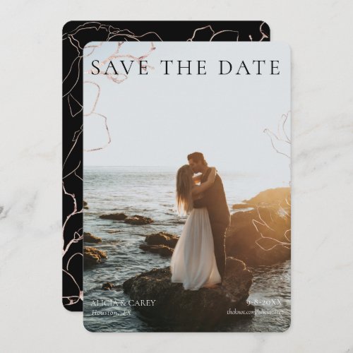 Black Gold Floral Photo Wedding Save the Date Invitation