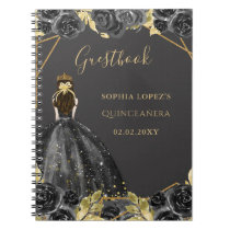 Black Gold Floral Princess Quinceanera Guest Book