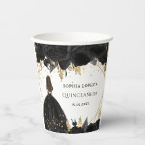 Black Gold Floral Princess Quinceanera  Paper Cups