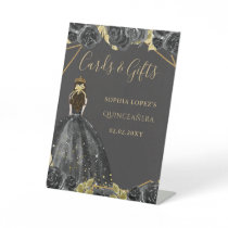 Black Gold Floral Princess Quinceanera    Pedestal Sign