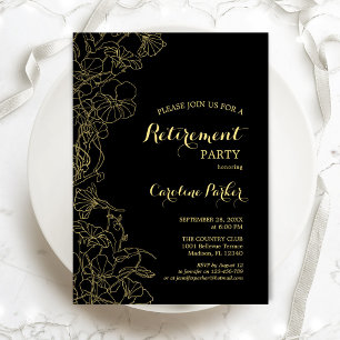 Black Gold Floral Retirement Party Invitation