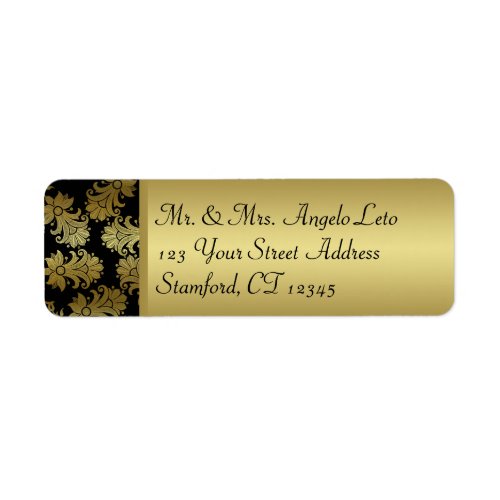 Black Gold Floral Return Address Label