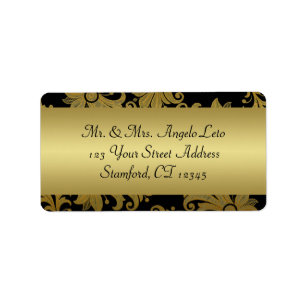 Black, Gold Floral Return Address Label