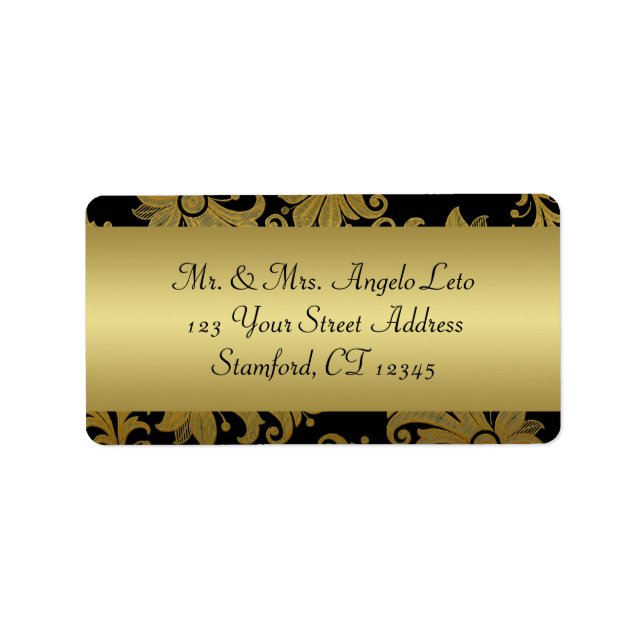 Black, Gold Floral Return Address Label (Front)