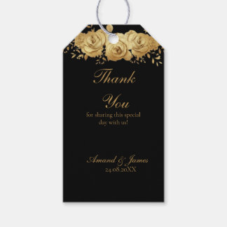 Black Gold Floral Rose Glam Wedding Favor Tags