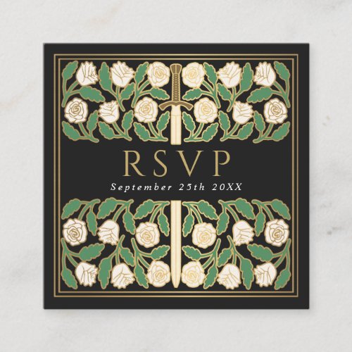 Black Gold Floral Royal Wedding RSVP QR Code Enclosure Card