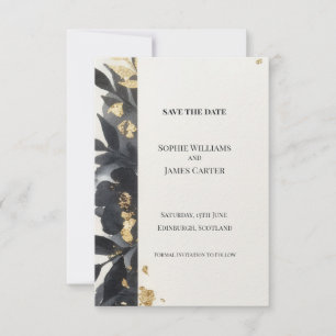 Black Gold Floral Save The Date Card