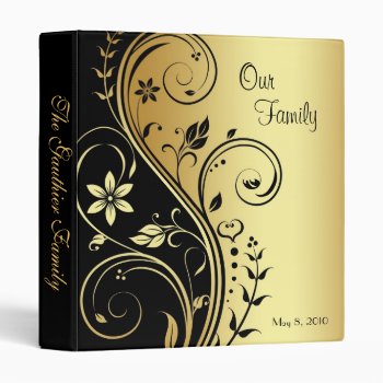 Black & Gold Floral Scroll Family Album Binder by TheInspiredEdge at Zazzle