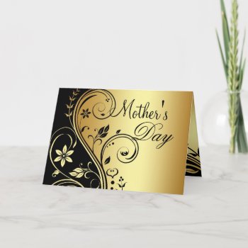 Black & Gold Floral Scroll Mothers Day Card by TheHolidayEdge at Zazzle