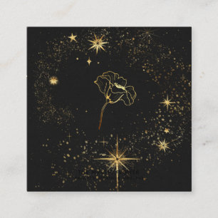 *~* Black Gold Floral Stars Mystic Flower Square Business Card