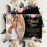 Black Gold Floral Surprise Retirement Party Photo Thank You Card<br><div class="desc">Black Gold Floral Surprise Retirement Party Photo Thank You Card</div>