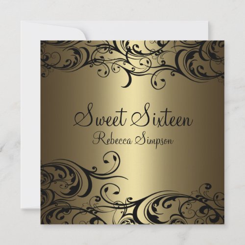 Black/Gold Floral Sweet Sixteen Invite