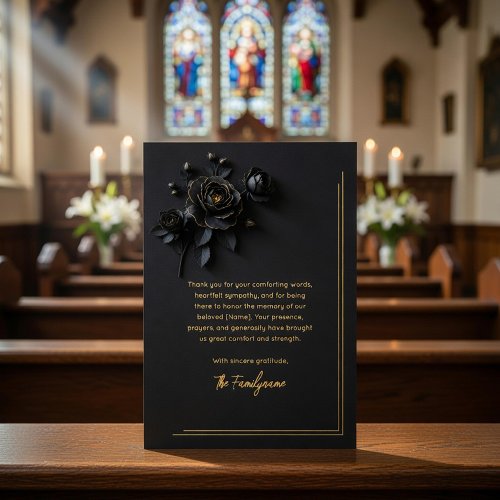 Black & Gold Floral Sympathy Thank You Foil Card