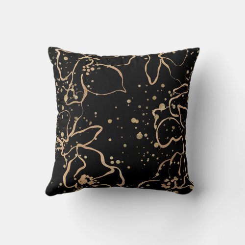 Black Gold Floral Throw Pillow