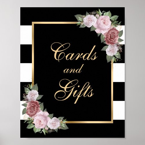 Black Gold Floral Wedding Cards and Gifts Sign