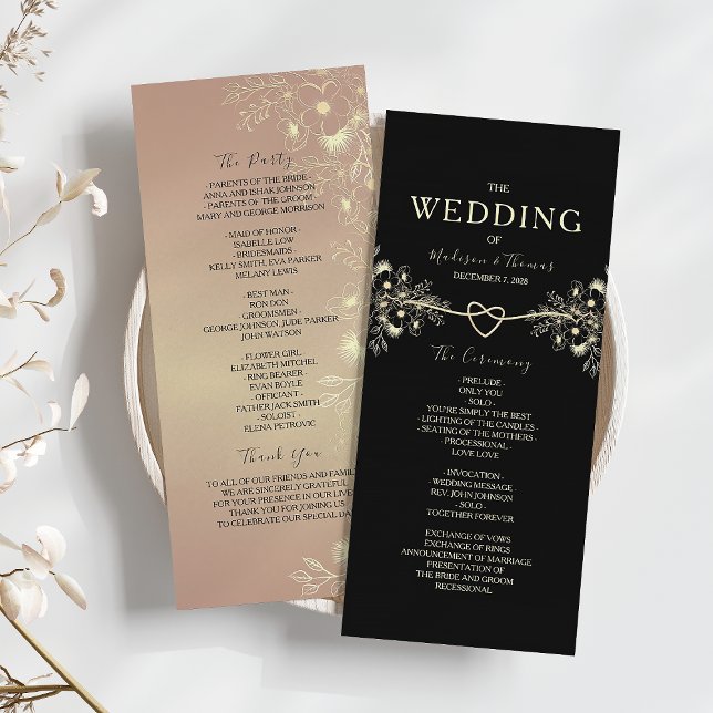 Black Gold Floral Wedding Ceremony Program (Creator Uploaded)