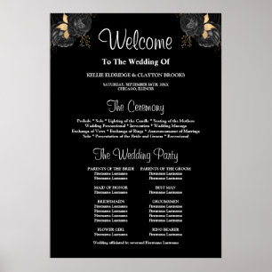 Black & Gold Floral Wedding Ceremony Program Sign