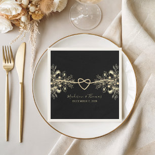 Black Gold Floral Wedding Cocktail Napkins