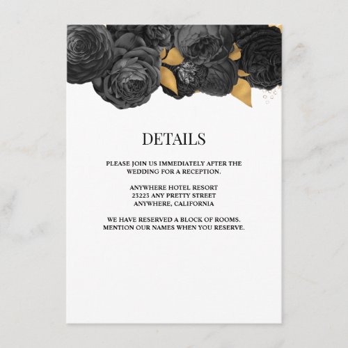 BlackGold Floral Wedding Details Enclosure Card