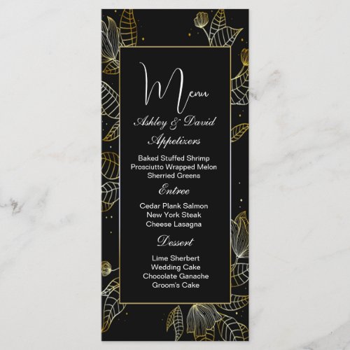 Black Gold Floral Wedding Menu