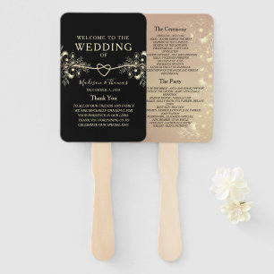 Black Gold Floral Wedding Program Fan