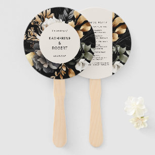 Black Gold Floral Wedding Program Hand Fan