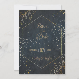 Black & Gold Floral Wedding  Save The Date