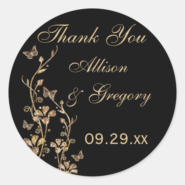Black, Gold Floral with Butterflies Sticker (Front)