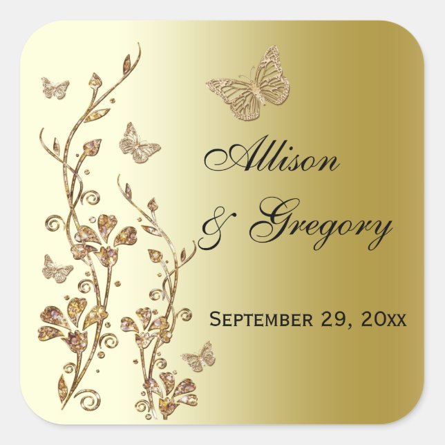 Black, Gold Floral with Butterflies Sticker (Front)