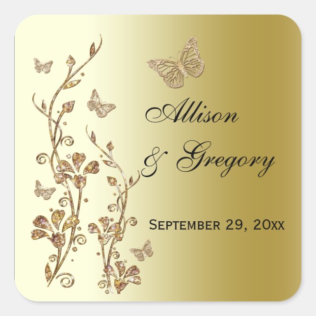 Black, Gold Floral with Butterflies Sticker (Front)