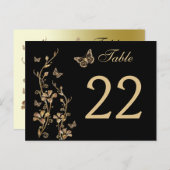 Black, Gold Floral with Butterflies Table Number (Front/Back)