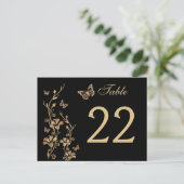Black, Gold Floral with Butterflies Table Number (Standing Front)
