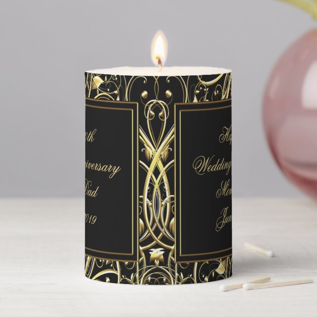 Black Gold Flourish 3x4 Pillar Candle (In Situ)