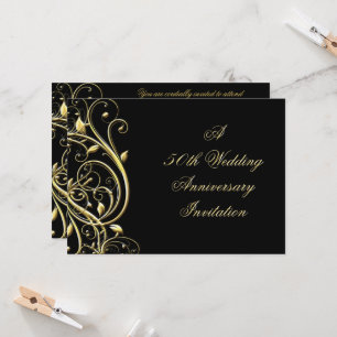 Black Gold Flourish 50th Anniversary Invitation