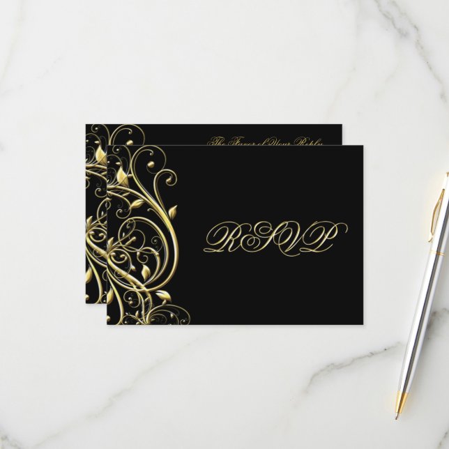 Black Gold Flourish 50th Anniversary RSVP Card (Front/Back In Situ)