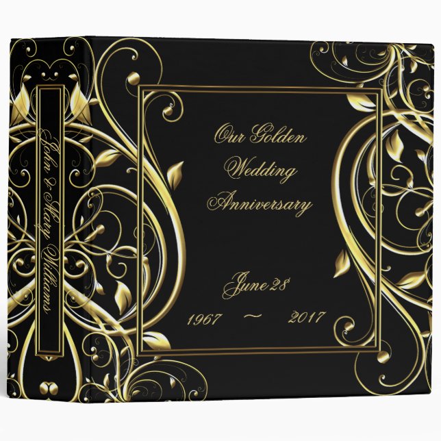 Black Gold Flourish 50th Wedding Anniversary 3 Ring Binder (Front/Spine)