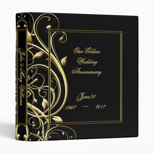 Black Gold Flourish 50th Wedding Anniversary 3 Ring Binder