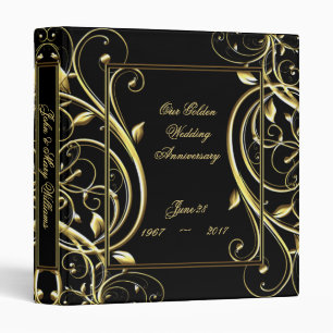 Black Gold Flourish 50th Wedding Anniversary 3 Ring Binder
