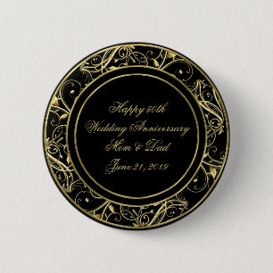 Black Gold Flourish 50th Wedding Anniversary Button