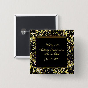 Black Gold Flourish 50th Wedding Anniversary Button